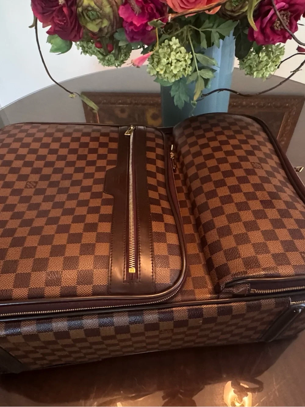 Louis Vuitton Brown Damier Checkered Travel Backpack with Gold Hardware